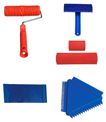 JJDD Holzmaserungswerkzeug-Set, Kunsttapete, Holzmaserungswerkzeug, mit Griff, Wanddekoration, empaistische Musterwalze, Wandtextur, Malwerkzeug-Set