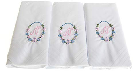 Surf the Shop Damen-Taschentücher, 100 % Baumwolle, Initialen-Briefbox, 3 Stück, N, 1 count (Pack of 3)