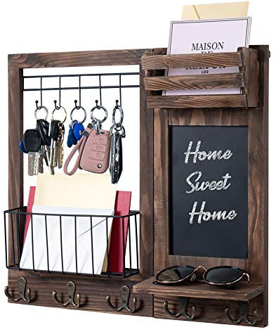 QILICZ Schlüsselbrett mit Ablage, Wandregal für Schlüsselregal Briefablage Zeitungsständer Schlüsselaufbewahrung mit Kreidetafel - Briefhalter Schlüsselhalter Wandgarderobe 47x42x9cm