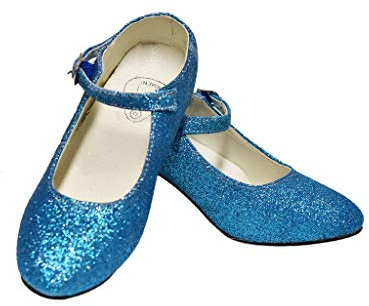Dysmad Costumizate! Flamenco Dance Shoes with Different Sizes From Girl to Women. Turquoise Blue with Glitter Size 22, Turquoise Blue with Glitter, 5 UK Child