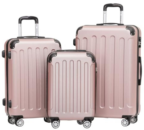 BEIBYE Zwillingsrollen Hardcase Reisekoffer Koffer Trolleys Hartschale in XL-L-M in 20 Farben (Rosagold, Kofferset)