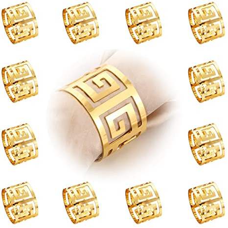 Portatovaglioli Anello 12 Pezzi, Anelli Portatovaglioli Oro e Argento Colore, Ferma Tovaglioli Natalizi Triangolo Cavo, Porta Tovaglioli da Tavola Anelli per Matrimonio Compleanno Festa (Oro B)