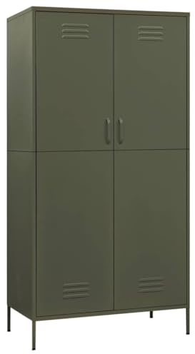 vidaXL Kleiderschrank Garderobenschrank Dielenschrank Schlafzimmerschrank Stahlschrank Lagerschrank Mehrzweckschrank Schrank Olivgrün 90x50x180cm Stahl