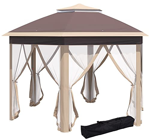 Outsunny Pavillon 4x4m imperméable pop-up hexagonal pliable, double toit, pavillon de jardin avec 6 parties latérales, tente de réception avec sac de transport, pour jardin, terrasse, festival,