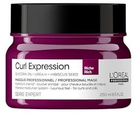 L'OREAL PROFESSIONNEL - Masque Riche Hydratant Intensif Curl Expression - Hydrate Deux Fois Plus & Prépare le Démêlage des Cheveux Bouclés & Crépus - Sensation de Légèreté - 250 ml