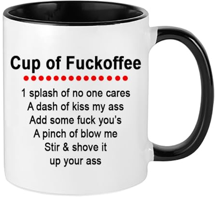 Giftme Funny Adult Mug - Black Ceramic 11oz Coffee Cup - Fuckoffee Sarcastic Rude Mug - Microwave Safe for Office, Home or Occasions