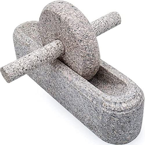 HXSCOO 15.7 Inches Natural Antique Herb Stone Roller Mill Grinding Tool, Medical Stone Grinding Wheel For Make Medicines Foods And Spices