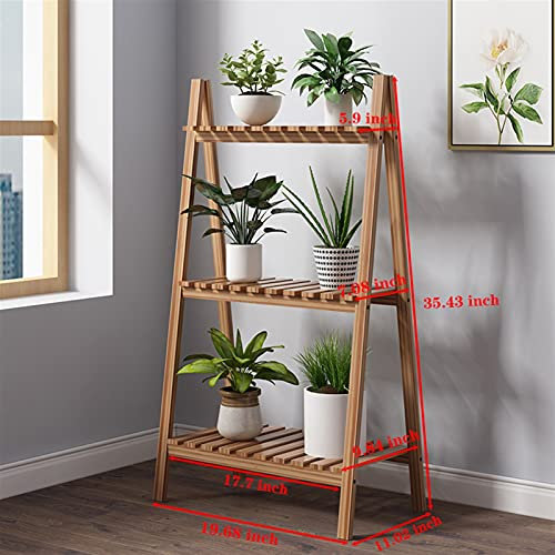 LUCBEI Blumenständer Fußbodenart 2/3-Tier-Lagerregal Holzleiter Regal Bücherregal Faltbare Multifunktionale Pflanze Blume Display-Stand-Werkständer für den Balkon Rasenfliod (Color : Brown-3)