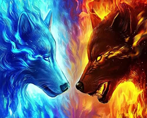 MT Majami Diamond Painting DIY 5D Diamantmalerei Flammen Wolf 30x40 cm Gemälde Wanddekoration Freizeitspaß Erwachsene Jugendliche fantasy Diamant