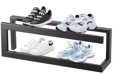 Edumov Schuhregal Metall, Schuhregal Schmal, Shoe Rack, Schuhständer Schwarz, Stabil Schuhablage, Schuhregale für Eingang, Flur, Schlafzimmer, Outdoor, 42 x 10 x 14 cm