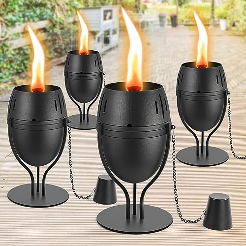 FAN-Torches 4 Pack Metal Table Top Torches, 14 oz Citronella Torches for Outside, Refillable Flame Light Torch, Decorative Tabletop Lantern for Yard, Patio, Deck, Garden, Party, Landscape