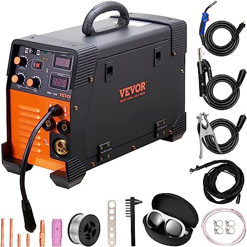 VEVOR Poste à Souder MIG-160 Poste à Souder MIG MMA TIG 160 A Poste de Soudage Portable Soudeuse Inverseur à Fil Fourré Machine à Souder 3 en 1 Équipement pour Soudage Acier au Carbone Fer Acier Inox