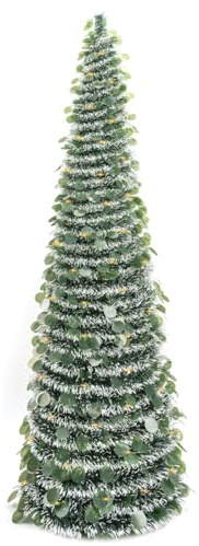 Árboles de Navidad artificiales de 150cm, árbol de Navidad plegable de espumillón, decoración navideña preiluminada para el interior del hogar (verde)
