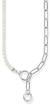 THOMAS SABO Collier aus Süßwasserzuchtperlen und Gliederkette mit weißen Steinen Silber 925 Sterlingsilber