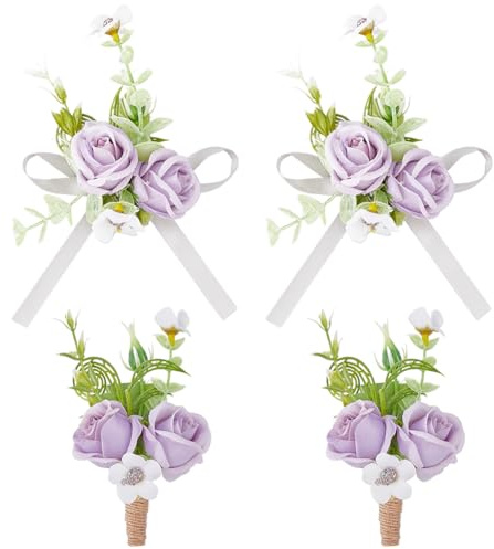 HOBBIESAY 4 Stück 2 Stile Flieder Künstliche Sonnenblumen Handgelenk Anstecknadel Imitation Einer Blumen Ansteckblume Brosche Verstellbares Band Braut Armband Für Festival Partyzubehör
