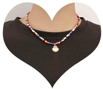Allereya Vintage Muschel Anhänger Halskette Saatperlen Halskette Jakobsmuschel Halskette Bunte Reisperlen Halskette Schmuck Für Frauen Und Mädchen