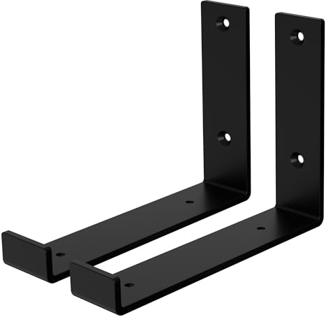 ML-Design 2 Stück Regalhalterung, 20x4x14 cm, Schwarz, Metall, 8 Zoll Regalhalterungen, Industrielle Regalwinkel, Regalträger für Wandmontage, 90 Grad Wandhalterung, L-Form Wandregal, inkl. Schrauben