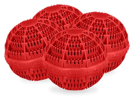 Relaxdays Waschball, 4er Set, Waschkugel für Waschmaschine, ökologisch, hautfreundlich, Waschen ohne Waschmittel, rot | hautfreundlich, Waschen ohne Waschmittel
