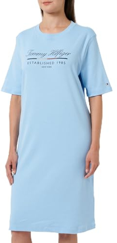 Tommy Hilfiger Vestido Camisero Mujer Script Graphic Dress Manga Corta, Azul (Vessel Blue), M