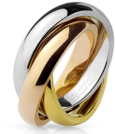 Paula & Fritz® Ring Damen Silber Gold Rosegold 316L Chirurgenstahl Größe 49 (15,6) - 59 (18,8) 8-mm breit Damenring Herrenring Partnerring Dreiband