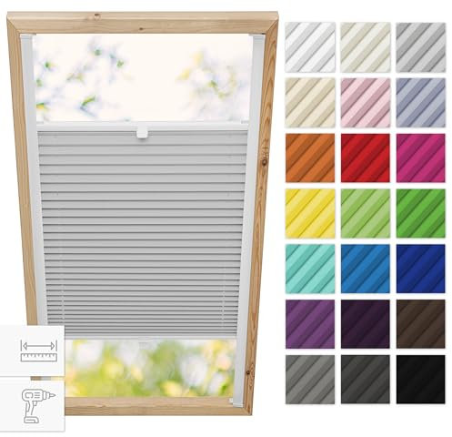 Estika Dachfenster plissee mit Bohren für Velux Fenster - Modell: M08 - Stofffarbe: Hellgrau - Dachfenster Rollo, Fensterrollo innen, Fenster plissee