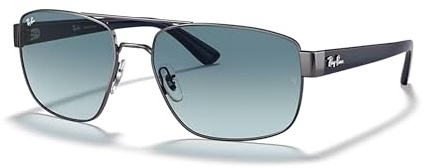 Ray-Ban RB3663 004/3M 60MM Gunmetal/Crystal Lens Blue Gradient Grey Rectangular Sunglasses for Men +Bundle with Accessory Eyewear Kit