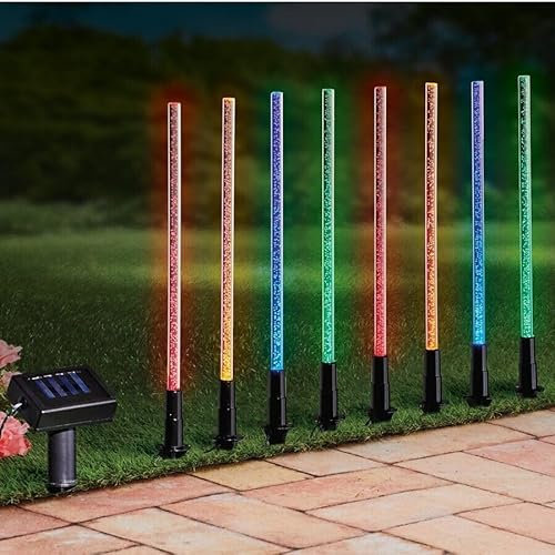 Garden Mile 8 Grandi Pali ad Energia Solare Arcobaleno con Effetto Bolle Luci a LED Illuminazione Decorativa da Giardino Illuminazione Ornamentale da Giardino Solare Aiuola per Sentieri Esterni (Multi