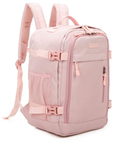 RAYKONG Mochila Cabina Ryanair 40x20x25cm (20L) | Mochila Viaje Avion Impermeable | Equipaje de Mano Resistente | Mochila para Senderismo | Escolar | Trabajo | Rosa