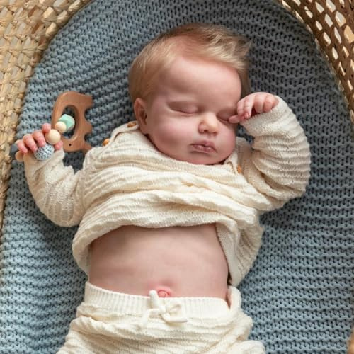 MAIHAO Reborn-docka för flickor, 45 cm, handgjord, tvättbar, mjuk vinylkropp med anatomiskt korrekt, Reborn babydockor ser ut som en riktig baby (slutna ögonflicka)