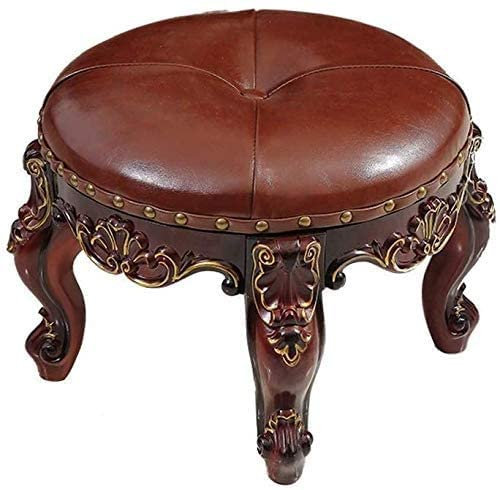 Generisch Fußbank, Pu-Leder, antiker Retro-Kleiner Fußhocker, Ottomane, Fußstütze, europäischer Vintage-Wohnzimmer-Schlafzimmerhocker mit gepolstertem Sitz für Ankleidezimmer, Make-up-Hocker, Hock