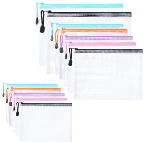 Yolistar 12 Stücke Dokumententasche A3+A4+A5,wasserdichte Document Case,Datei Taschen mit Reißverschluss,Mesh Beutel mit Reißverschluss für Dokumente,chulbüro Hausaufgaben für Datei,Kosmetika