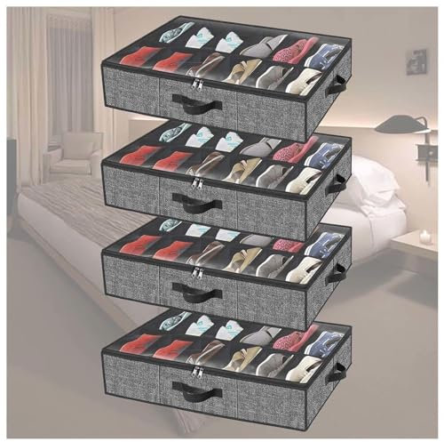 RYJYQYX Unterbettkommoden Foldable für Schuhe Aufbewahrung, Unterbettbox mit transparenter Deckel, Unterbettbox für Schuhe,Kleidung,Stiefel,Spielzeug,Taschen,B-4Pcs