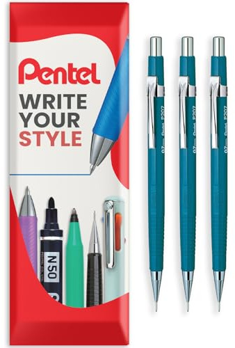 Pentel P200 Series Automatischer Druckbleistift, HB-Bleistifte, in Kissenverpackung (P207 (0,7 mm), 3 Stück