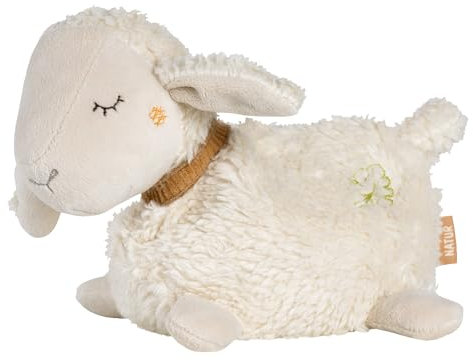 Fehn animal de calentamiento oveja NATUR, Peluche con bolsa de calor/frío extraíble, Cojín de granos de uva con algodón orgánico (certificado ecológico), para bebés y niños pequeños