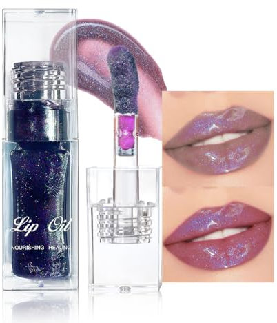 Magic Colour Changing Lip Oil - Plumping, Hydrating Lip Gloss with Glitter Shine - Black Pearl