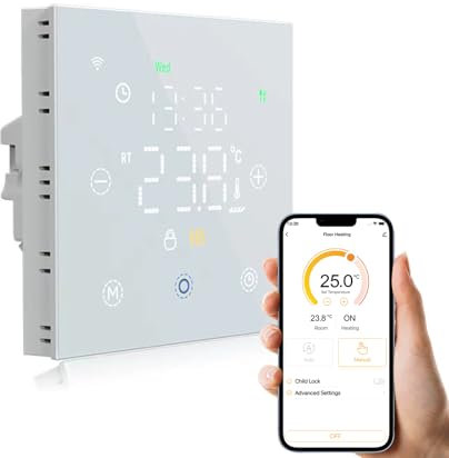 Qiumi Smart termostato WiFi programmabile senza fili Tuya Smart Life APP telecomando, 5A riscaldamento a pavimento ad acqua compatibile con Alexa Google Home