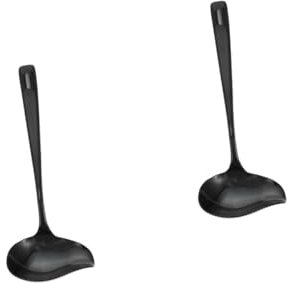 WHAMVOX 2pcs Stainless Steel Duckbill Spoon for Hot Pot and Sauces Ergonomic Handle Smooth Design Lightweight Kitchen Cutlery Black Serving Spoon for Dining and Buffets