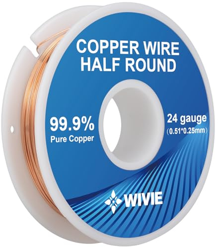 Fil de cuivre pur semi-circulaire (souple mort), fil de cuivre utilisé pour la fabrication de bijoux (50 g, 0,5 mm x 0,25 mm)