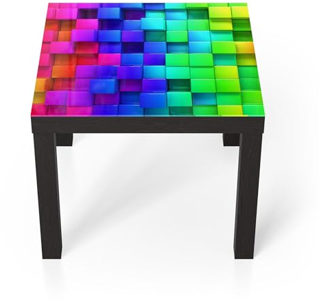 DEQORI Glastisch | schwarz klein 55x55 cm | Motiv Kreative Unordnung | ausgefallener Beistelltisch aus Glas | Hochglanz Couchtisch fürs Wohnzimmer | moderner Couch Tisch mit Design
