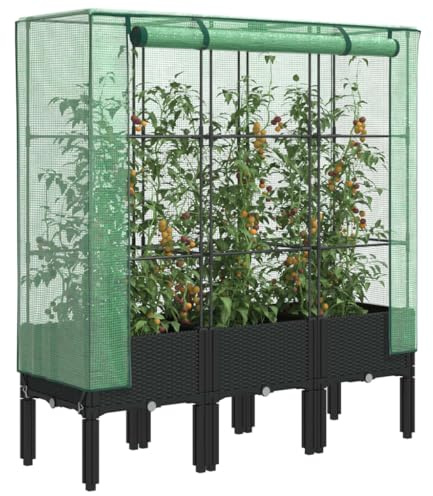 Hovothy Bancal alto con accesorio de invernadero, jardinera con invernadero, para hierbas, flores, bancal de cultivo, semillero para jardín, jardinero, resistente a la intemperie, color negro, 120 x