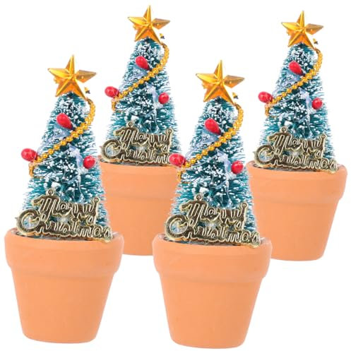GAROZATION 4stücke Mini-Weihnachtsbaum Für Schreibtisch Kreativer Mini-Weihnachtsbaum Im Topf Weihnachtsbaumdeko Für Schreibtisch Mini-Haus-weihnachtsdeko Mini-zimmerdeko Für Mädchen