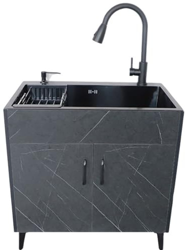 Fregadero cocina Con taquillas dobles,Fregadero Industrial de Acero Inoxidable con Grifo Mezclador Frío y Patas Ajustables,Cocina Comercial Individual Independiente,Apto para cocina,Restaurantes,Bares