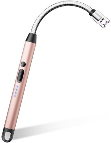 VEHHE Feuerzeug, Umweltfreundliches Elektrische Stabfeuerzeug mit USB-C-Ladung & 360° Flexiblem Hals, Ohne CO₂-Emissionen, Windfest & Explosionssicher für Küche, Gasherd, Grill und Kerzen (Roségold)