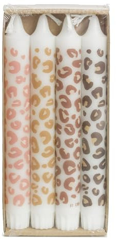 Confezione da 4 candele a stelo in stearina con stampa leopardata, altezza: 19 cm, diametro: 2,2 cm, 7 ore con stampa animale, regalo di compleanno, leopardo