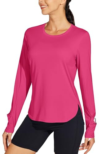 WILLIT Damsportskjorta, löpskjorta, solskjortor, UPF 50, långärmad t-shirt, vandring, lätt, snabbtorkande, UV-skydd, utomhus, yoga, toppar, rashguard, Rosa röd, M