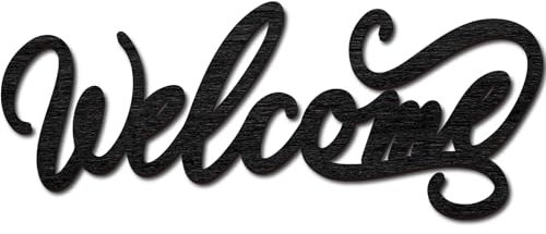 CREATCABIN Cartello Benvenuto in Legno Tagliato al Laser Parole in Legno Scultura Decorativa Rustica Parete Decorazione Appendere Parole Fai Te Porta D'Ingresso Festa Inaugurazione della Casa 30x12cm