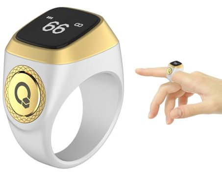 Abiyou Anello Tasbih Intelligente, Anelli Intelligenti Contatore, Smart Rings Contatore, Contatore di Preghiera Anello, Contatore Dito Ricaricabile Anello, Tasbih Clicker Ricaricabile (Bianco, 18MM)