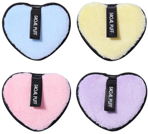 PLUSHCEWT Reusable Makeup Remover Pads (4pcs) - Heart & Oval Shapes - Soft Flannel Fabric - Hypoallergenic - Face & Eyes - Suits All Skin Types