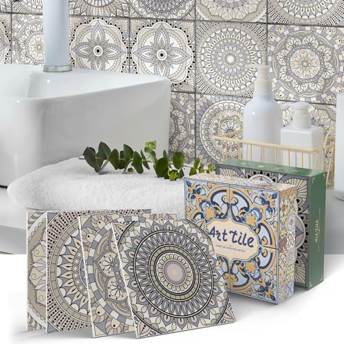 indabyo 12pcs Moroccan Style Stick on Tiles Self Adhesive Mosaic Backsplash | Kitchen Bathroom Wall Peel and Stick Tile Individual Vinyl Waterproof Sticky Tile Covers Decals (15x15cm, 6x6 inches)