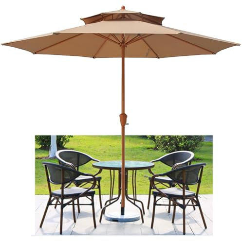 Sombrilla Terraza Exterior, Parasol Excentrico Diámetro a 270 cm Doble Capa, Protección Solar UV50+,Manivela, Patio, Jardín, Terraza, Piscina, Playa (Caqui,2.7m (9FT))